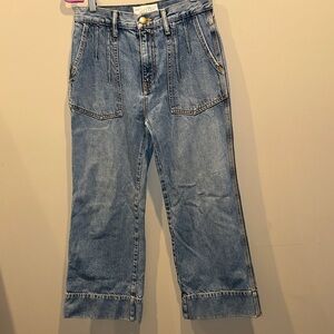 THE GREAT. Light Blue High Rise Flared Jeans